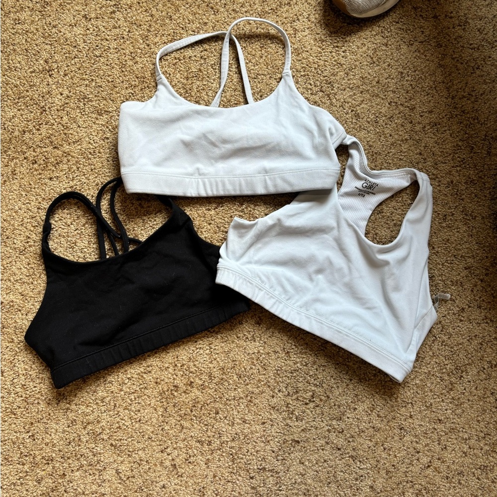 2 white/1 black athleta girl bras (SIZES: white:12/black:10)